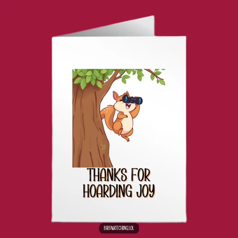 Free Printable Thank You Card: Leaping Squirrel Binoculars Downloadable Gift of Thanks