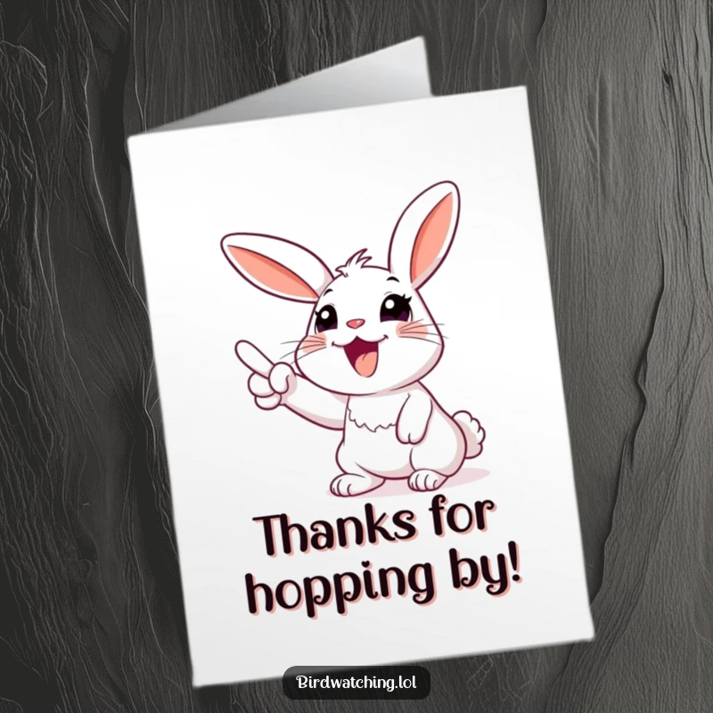 Funny Free Printable Thank You Card: A cheerful rabbit pointing upwards, conveying heartfelt thanks.