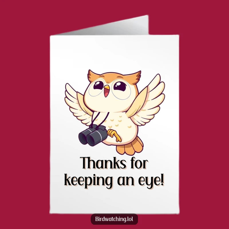 Free Printable Thank You Card: Owl's Grateful Gaze with Binoculars, Downloadable Appreciation!