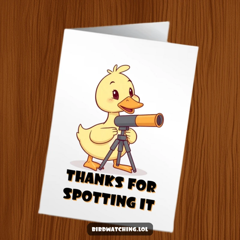 Funny Free Printable Duck Thank You Card: A wobbly duck balances telescope, looking for a reason to say thanks, great gift.