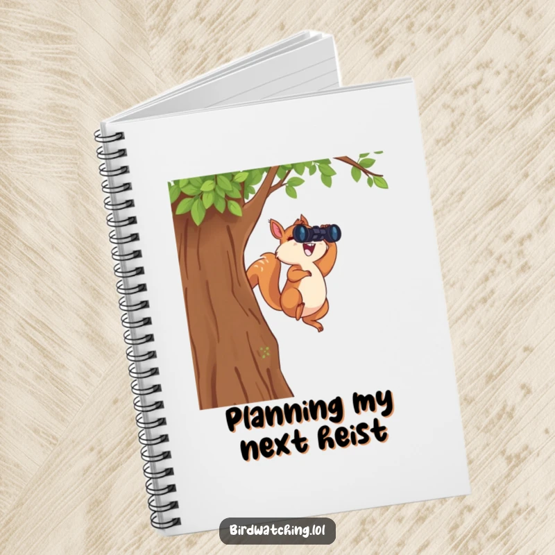 Funny Leaping Squirrel Notebook: A humorous notebook featuring a joyful squirrel leaping with binoculars, ideal for jotting down adventures.