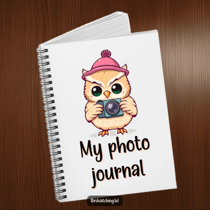 Funny Notebook: A silly owl wearing a tiny hat, holding a camera, ready to record inspiration.