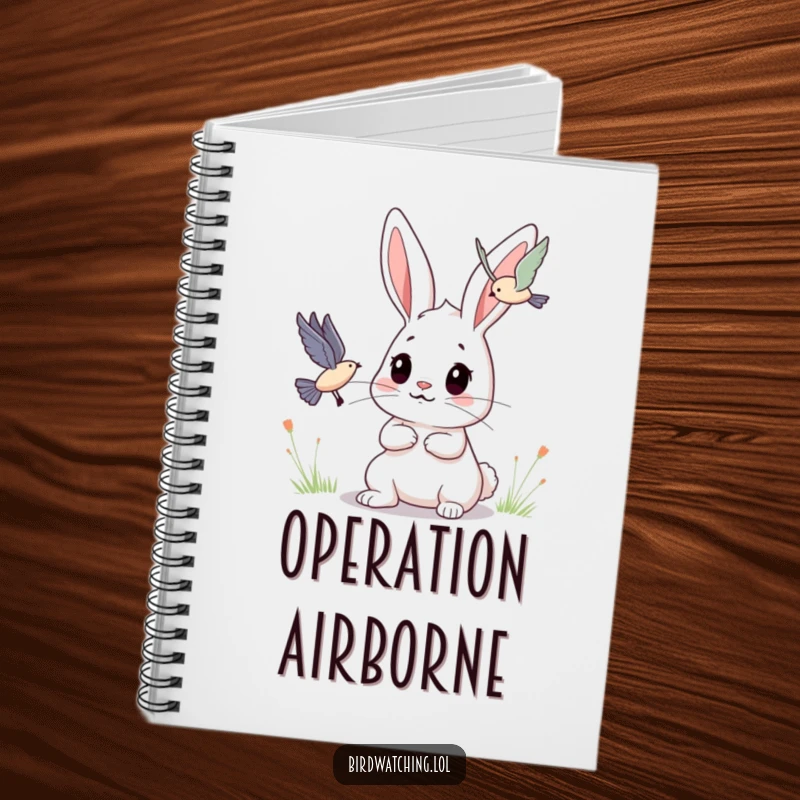 Funny Bunny Notebook: Determined bunny character observing a flying creature, perfect for jotting notes. Cute idea.