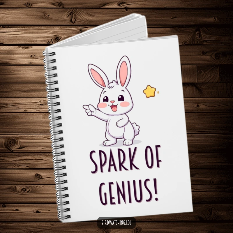 Funny notebook cover featuring a cheerful bunny pointing excitedly, perfect for jotting down ideas and plans, a delightful gift for creative minds.