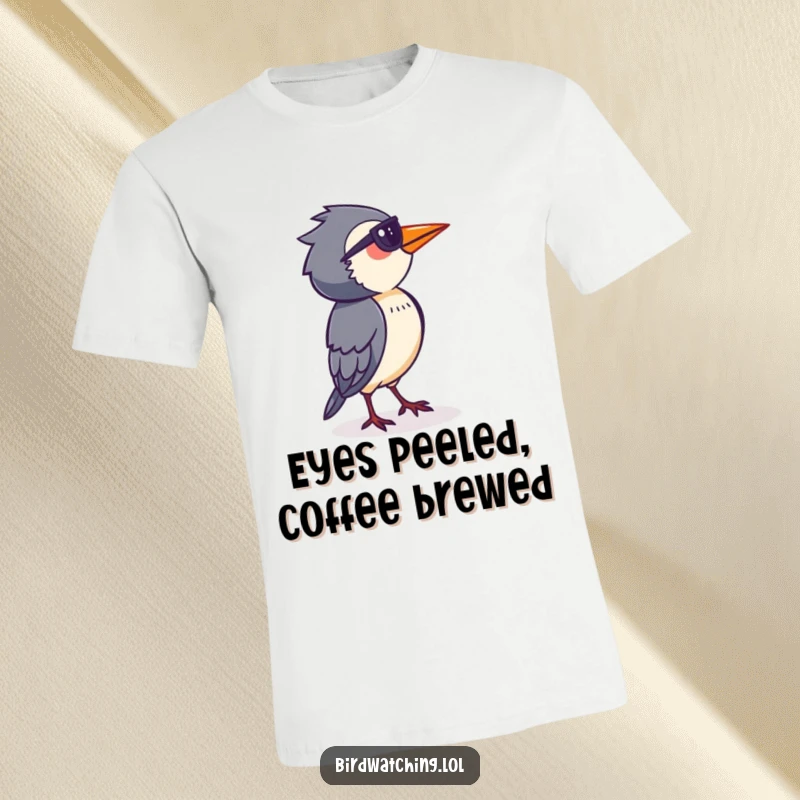 Funny Bird Watcher T-Shirt: Determined person intently surveying the horizon, showing focus and passion for bird watching.