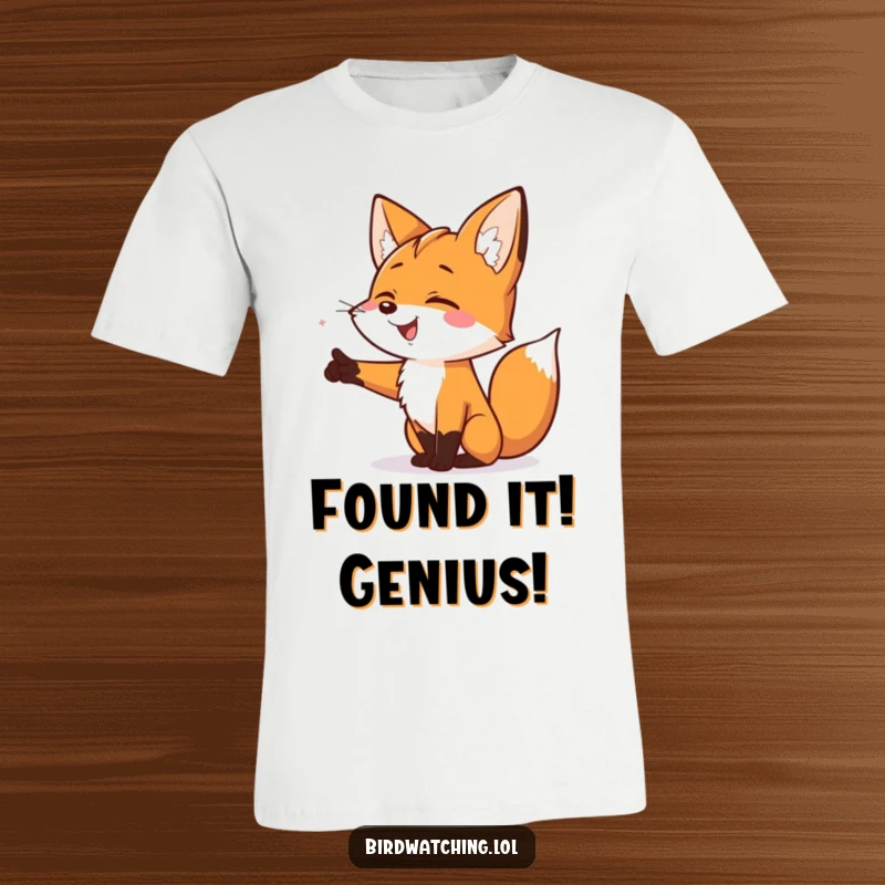 Funny Smiling Fox T-Shirt: A humorous graphic of a fox pointing excitedly, symbolizing discovery and adventurous spirit.