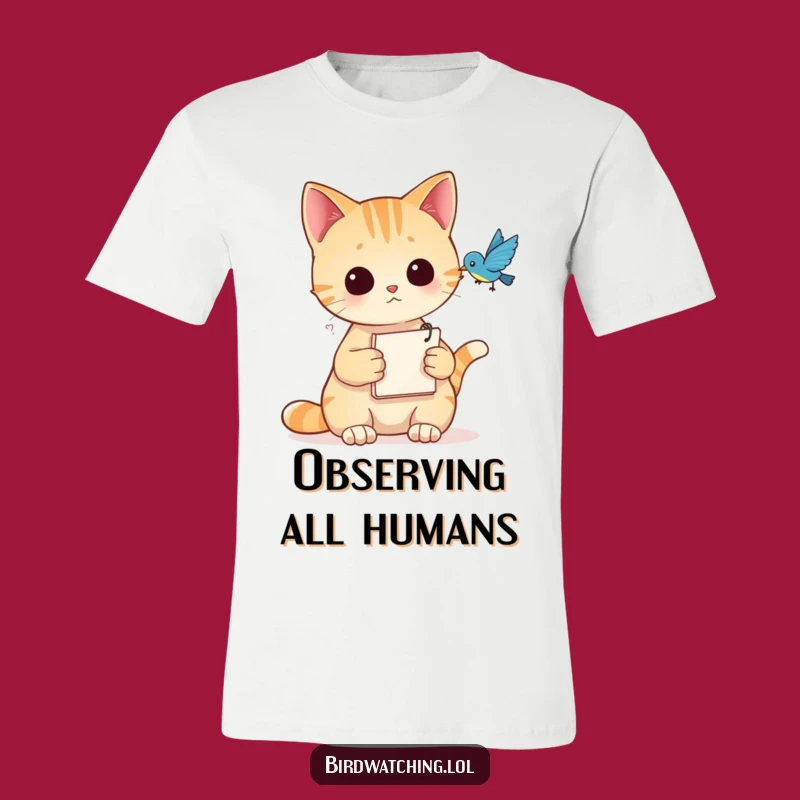 Funny Cat Observer T-Shirt - Humorous Notepad Cat Tee