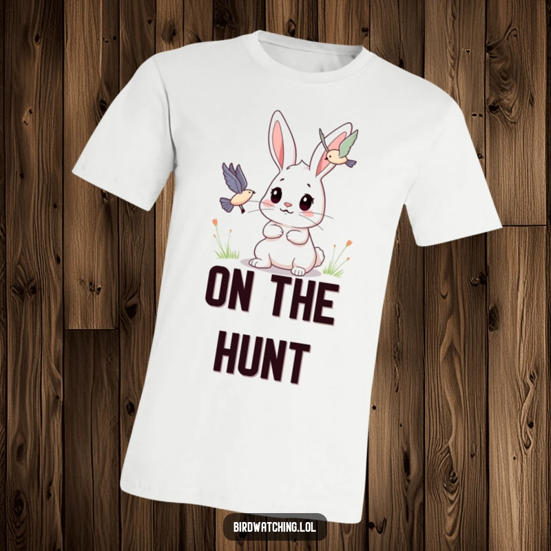 Funny Bunny T-Shirt: A determined bunny watches a flying creature intently. Great gift idea.