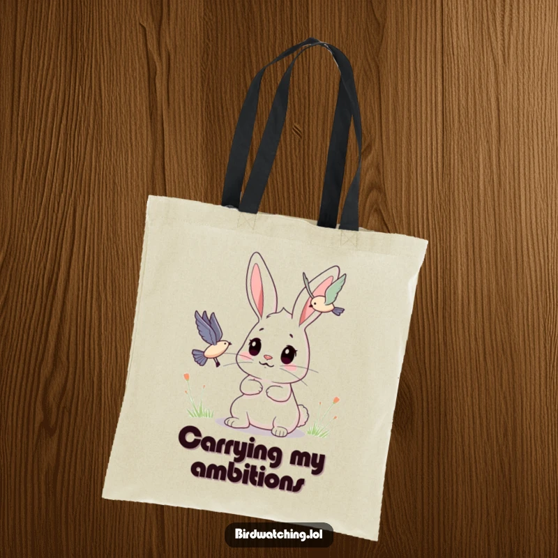 Funny Bunny Tote Bag: A determined bunny watches a flying creature intently. Adorable and funny.