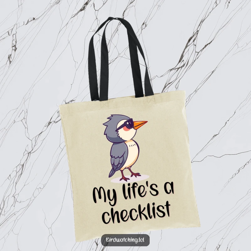 Funny Bird Watcher Tote Bag: Determined person intently surveying the horizon, perfect for carrying observation gear.