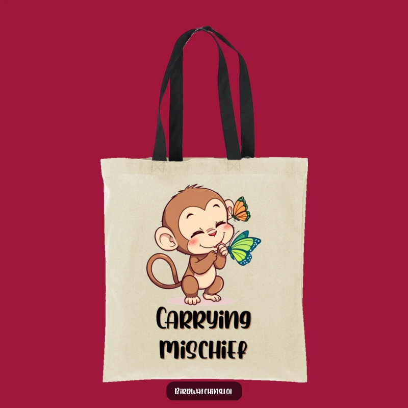 Funny Monkey Tickle Tote Bag: Playful Primate Butterfly Carryall for Shopping