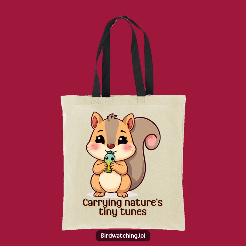 Funny Squirrel Tote Bag: Cheerful Bird Whistle Holder, Eco-Friendly Funny Gift Bag