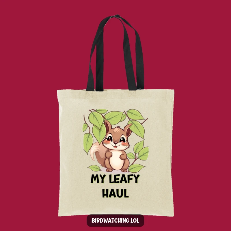 Funny Giggling Squirrel Tote Bag: Hopeful Peek Through Leaves Carryall